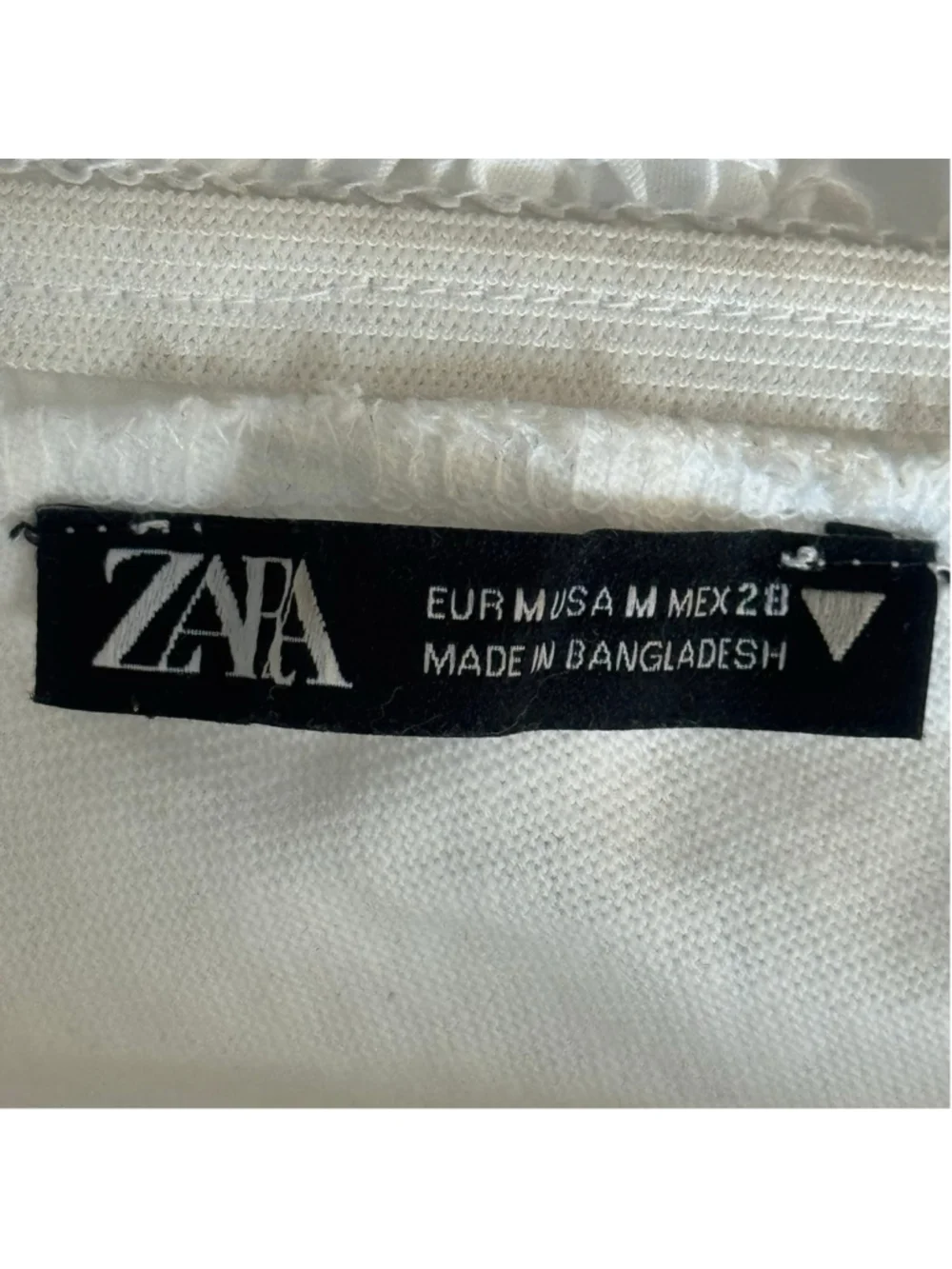 Zara White Ruffle Poplin Crop Top Smocked V-Neck Puff Sleeve Peplum Blouse Size